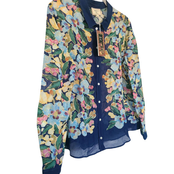 Sezane Pierro X Aimie in Poetry Blue Floral Button Down Size 40 US 8 NWT - Picture 5 of 8